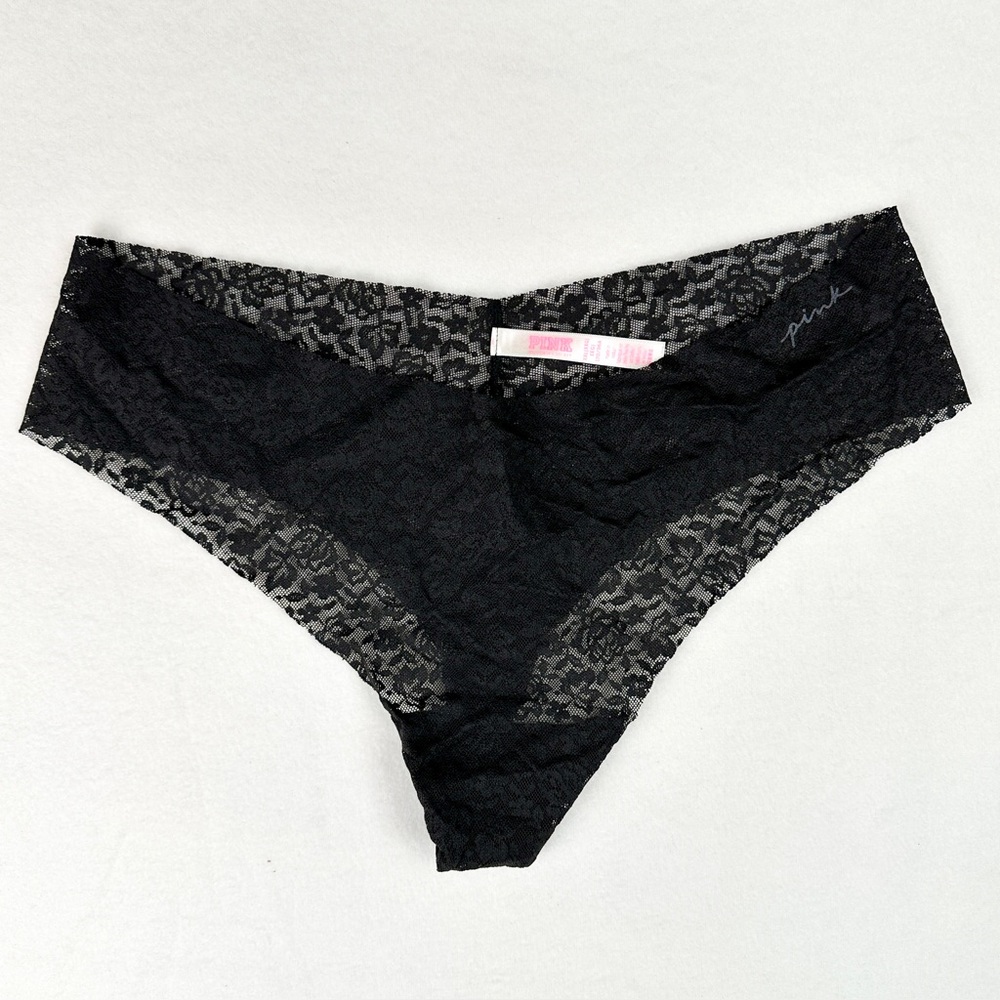 PINK Victoria’s Secret Black Lace Thong Women’s Size XXL